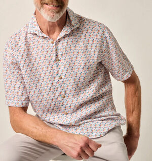 JOHNNIE-O HANGIN' OUT 5 O'CLOCK SOMEWHERE SHORT SLEEVE LINEN BUTTON DOWN SHIRT S